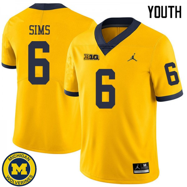 Youth Michigan Wolverines #6 Myles Sims Yellow Jordan Brand Embroidery Football Jersey